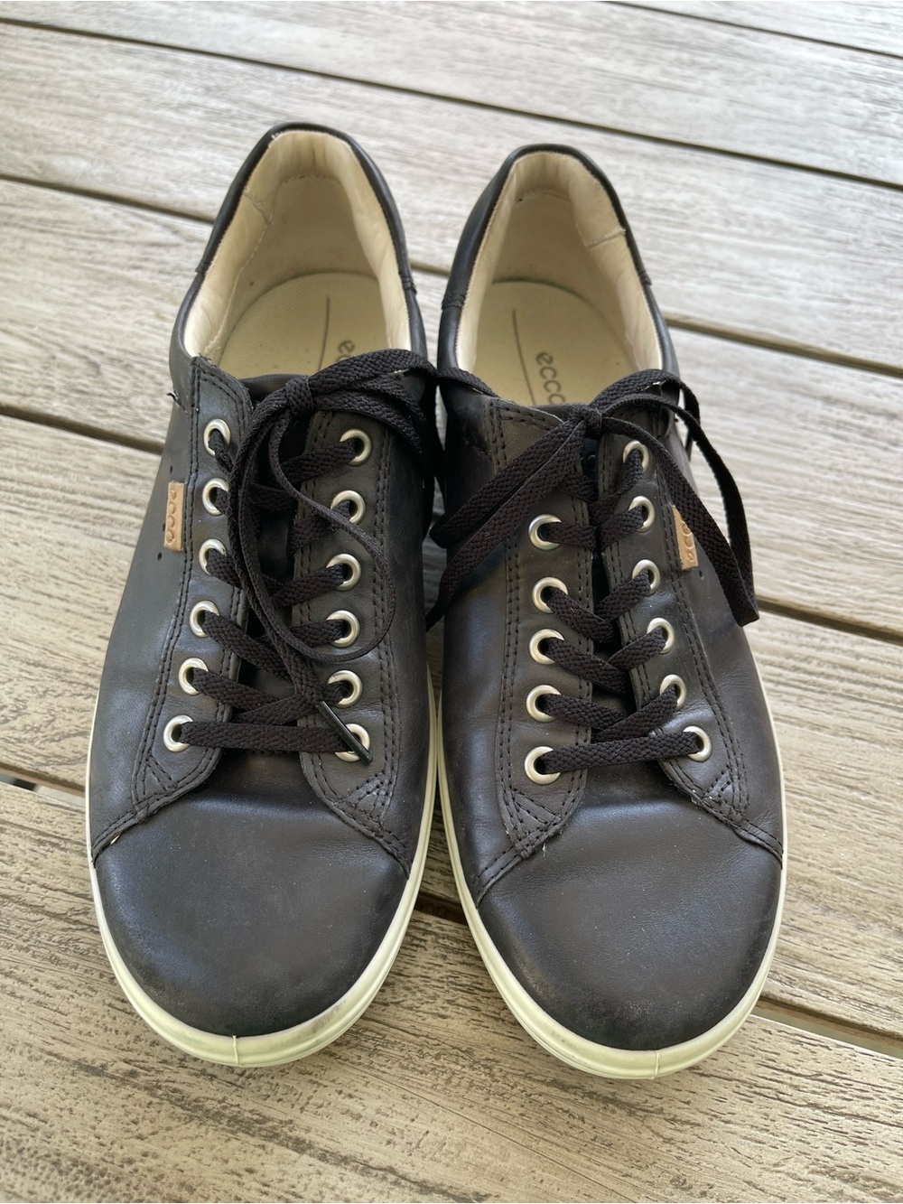Ecco Soft 7 Black Leather Lace-Up Sneakers Womens Size 8/8.5 38 EU